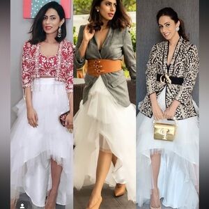 Chi Chi London - Assymetric white tulle midi skirt